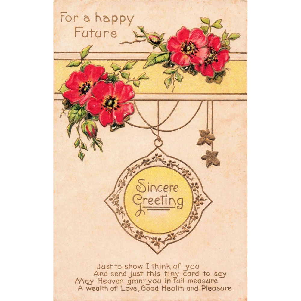 Vintage Embossed Birthday Postcard Red Roses Sincere Greeting Divided Back